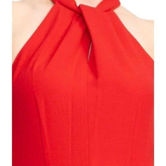 JULIA JORDAN - NWT - L Sz 8 Knot Neck Tulip Hem Midi Dress in Red Scuba Crepe ♥️ - Picture 4 of 16